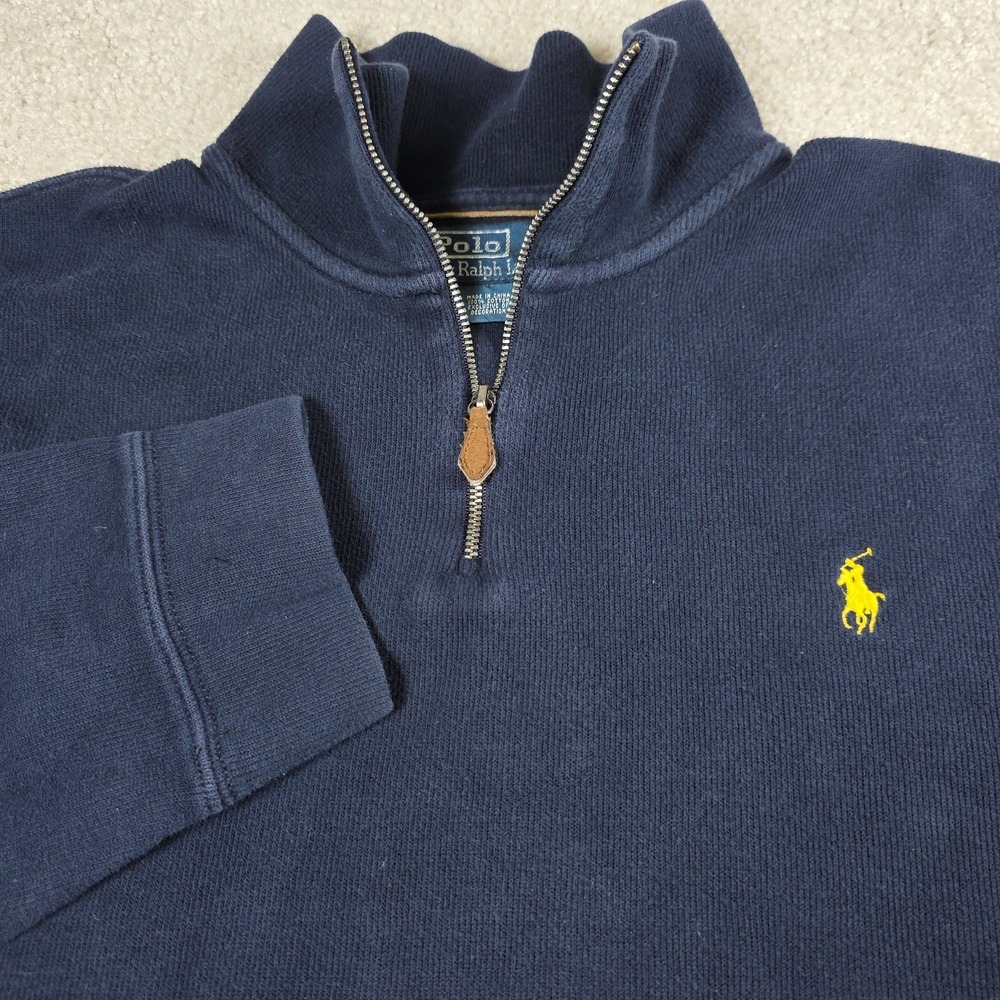 Polo Ralph Lauren Quarter Zip Mens XXL Navy Blue Cotton Pullover Yellow Pony